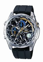 Casio - EQW-500E-1AVER - Montre Edifice Radio Pilot&eacute;e - Quartz Analogique - Chronographe - Alarme - Fuseaux Horaires - Dateur - Etanche 10 ATM - Bracelet Caoutchouc