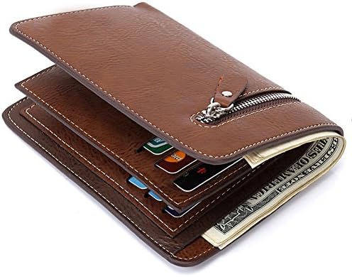 ORVR Men's High Quality Luxury Soft Black Leather Bifold Wallet - Id Window - Credit Debit Card Holder - Coin Pocket (coffee)