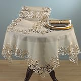 Embroidered And Cutwork Design Rectangular Runner. 100% Polyester Woven. Ecru, 16 Inch X72 Inch Oblong. One piece .
