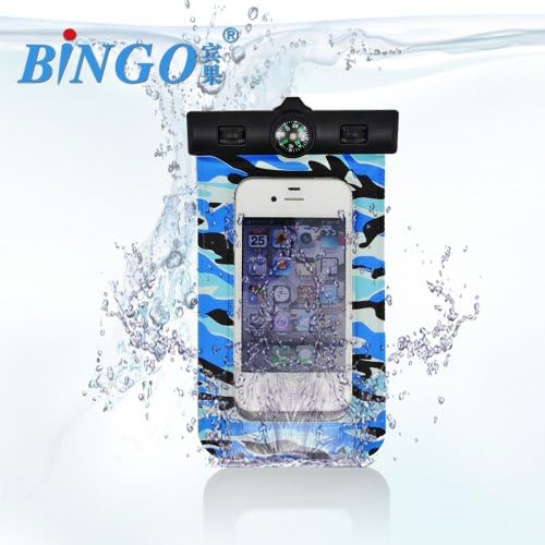 Universal Waterproof Pouch Bag with Compass Armband Neck Strap Protects All Kinds of Phones From Water (Blue Camouflage)
