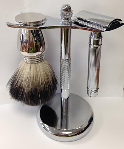 Edwin Jagger De89 Razor + Chrome Pure Badger Brush and Stand 3 Piece