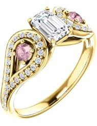18K Yellow Gold Emerald Cut White and Pink Diamond Ring -- LIFETIME WARRANTY