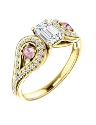 14K Yellow Gold Emerald Cut White and Pink Diamond Ring -- LIFETIME WARRANTY