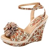 Top Moda Women's Book-60 Floral Ankle Strap Wedge Sandals