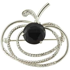 Fancy Rhinestone Black Apple Pin Brooch