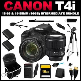 Canon EOS Rebel T4i 18.0 MP CMOS Digital SLR Camera with 18-55mm EF-S IS II Lens + Canon EF-S 15-85mm f/3.5-5.6 IS USM UD Wide Angle Zoom Lens for Canon Digital SLR Cameras (16GB Intermediate Bundle Kit) 6558B001,3560B002