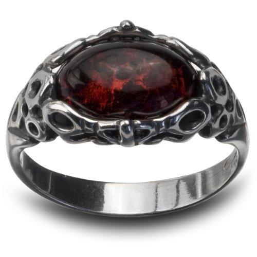 Sterling Silver Red Dark Amber Oval Design Ring