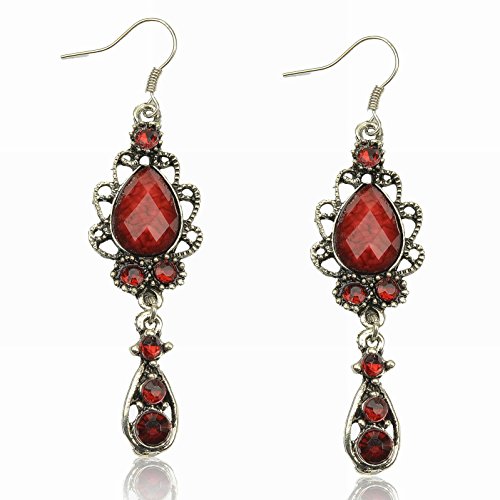 Tibet Silver Rhinestone Resin Tear Drop Eardrop Hook Dangle Earrings (Pack of 2)