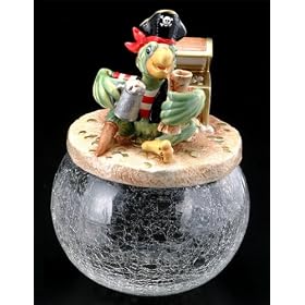 Porcelain Top Crack Glass Belly Parrot Cookie Jar by VG