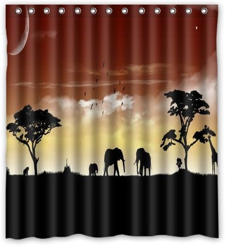 Fashion press Flawless Gorgeous Creative African animal silhouette Shower Retro Curtain Shower 100% WaterProof Polyester Fabric 66" x 72" Inches Standard