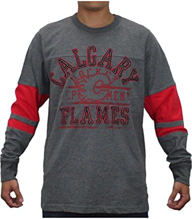 NHL CALGARY FLAMES Mens Heavy Weight Long Sleeve Shirt (Vintage Look) M Grey