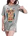 Allegra K Women Short Sleeve Owl T Shirt Side Split Loose Fit Tee XL Light Grey