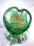 Murano Design Emerald Gold Heart Art Glass Paperweight