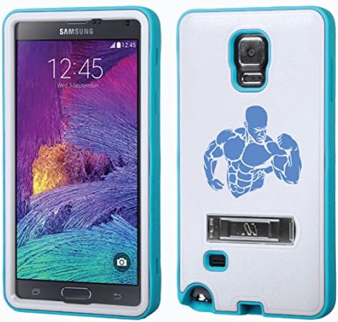 Bodybuilding NOTE 4 Natural Cream White/Tropical Teal Verge Hybrid Protector Cover (with Stand) (White/Blue)