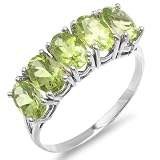 10K White Gold Light Weight 2.50CT Oval Peridot Gemstone Ladies 5 Stone Cocktail Ring