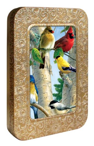Tree-Free Greetings Noteables Notecards In Reusable Embossed Tin, 12 Card Assortment, Recycled, 4 x 6 Inches, Favorite Songbirds, Multi Color (76025)