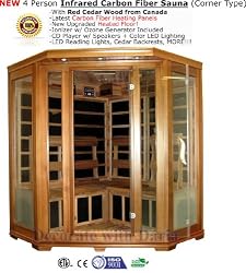 4 Person Corner Sauna FIR FAR 6 Carbon Heaters Infrared Heat + 1 Ceramic Floor Heater Red Cedar Wood New