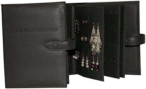 Large Size - Little Book of Earrings - A Small Book for Keeping Your Earrings Safe! (Black Leather)
