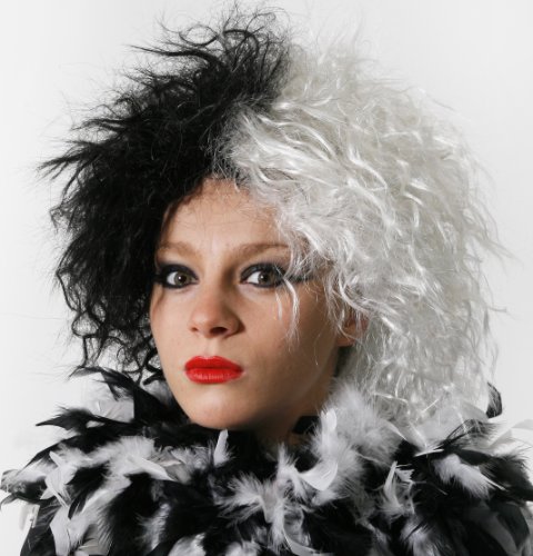 EVIL DOG LADY WIG, HALF BLACK / WHITE