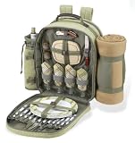 Ultimate Picnic Backpack for 4 (Green Tweed/Olive, Tan Blkt )