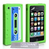 Yousave Accessories TM Stilvoll Gr�n Blau Und Wei� Retro Kassette Silikon Gel Schutzh�lle F�r Das Apple iPhone 3 / 3G / 3GS Mit Displayschutz Film Und Graues Micro Faser Poliertuchvon "Yousave Accessories"