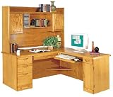 51BJ0VwAycL. SL160  Waterfall Genuine Oak Furniture Collection    Executive L Desk With Right Computer Wing
