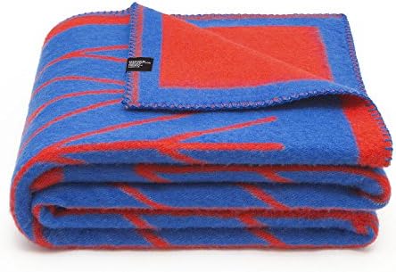 Merino Wool Blanket 100. Throw blanket for home and camping. Plaid nice for babies children. Twin size 140x200 warm and washable wool blanket. Full size bed sofa. Woolkrafts (blue, red)