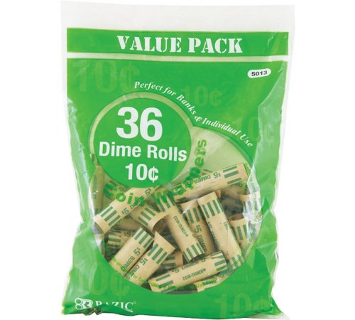 Bazic Dime Coin Wrappers, 36 per Pack (Case of 50)