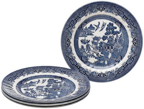 Churchill China Royal Wessex Blue Willow 10-Inch Dinner Plates, Set of 4