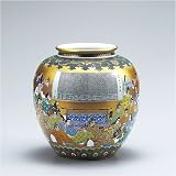 九谷焼 8号花瓶 本金百人一首 【陶器,花器,フラワーベース】の画像