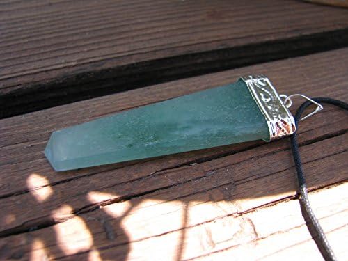 Green Adventurine & Silver Plated Flat Pencil Healing Pendant with Black Chord (Green Tourmaline)