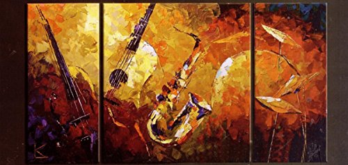 Cherish Art Hand Painted Oil Painting Gift Musical Instruments Band 3 Panels Wood Inside Framed Hanging Wall Decoration Cherish Art Hand Painted Oil Painting Gift Musical Instruments Band 3 Panels Wood Inside Framed Hanging Wall Decoration