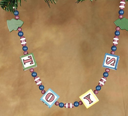 6' Vintage Wooden Toy Block Beaded Christmas Garland #252466