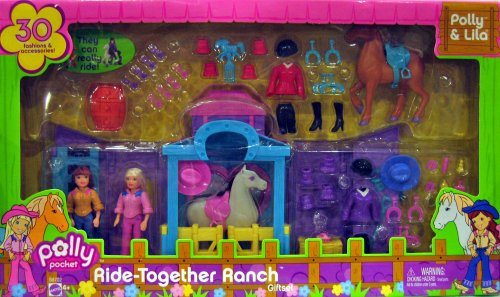 Childrens Toyshop  Toys : POLLY POCKET - RIDE TOGETHER RANCH GIFTSET with POLLY and LILA + 2 HORSES
