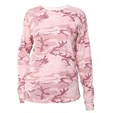 Pink White Camouflage Cammo Novelty Print Unisex Thermal tee tshirt long sleeved, thermal knit, Fun color and pattern, lightweight. 6 adult sizes