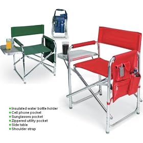 Aluminum Sports Chair w  Side Table, Side Pockets, Insulated Drink Holder, and Shoulder...