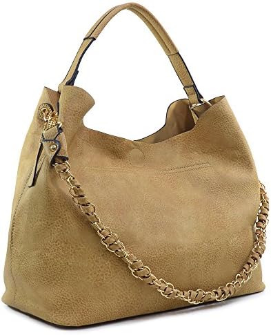 Dasein Faux Leather 2 in 1 Hobo Shoulder Bag (Faux Buffalo Leather Style: 19"W x 12"H x 7"D, Beige - Wide)
