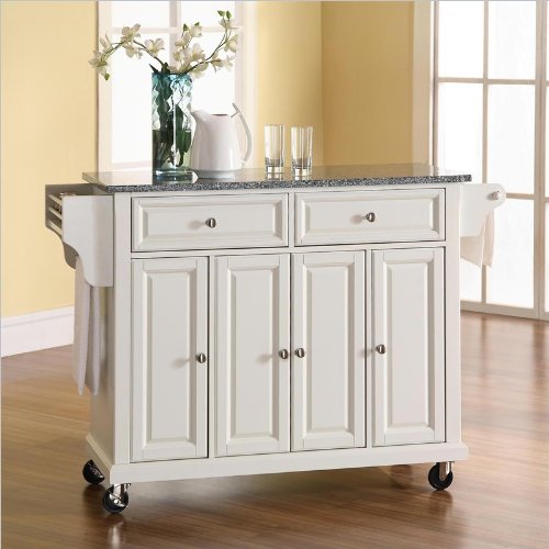 Crosley Furniture Solid Granite Top Kitchen Cart in White Finish