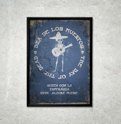 Day of the Dead Poster, Gothic Poster, Size:16.5 inch x 11.7 inch, Sugar Skull Poster, Mexican, Día De Los Muertos, Mariachi, Blue, Art Print, Unframed