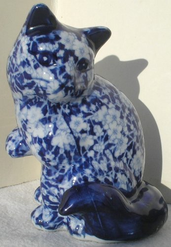 Calico Blue Ceramic Cat Figurine