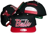 Chicago Bulls Script Black/Red Two Tone Snapback Adjustable Plastic Snap Back Hat / Cap