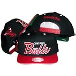 Chicago Bulls Script Black/Red Two Tone Snapback Adjustable Plastic Snap Back Hat / Cap
