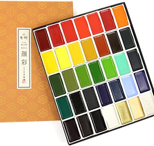 XIANGYING Gansai Tambi 35 Color Set,Japanese Traditional Solid Water Colours (35)