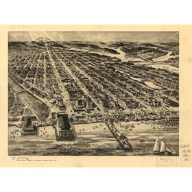 Aeroplane view of Asbury Park, N.J. showing location of Asbury Park Estates among the hills on Asbury Ave. [Drawn by] H. M. Pettit. Copyright ... by Asbury Park Estates., large historic panoramic map reprint 47x36