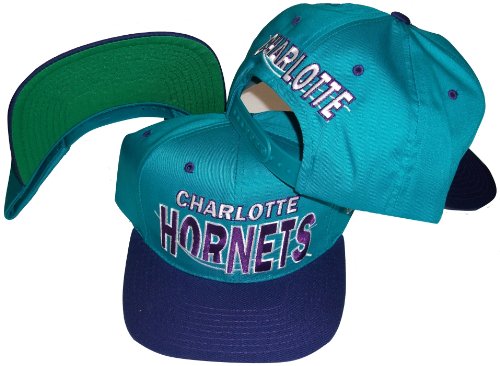 Charlotte Hornets Vintage Wordmark Two Tone Plastic Snapback Adjustable Snap Back Hat / Cap