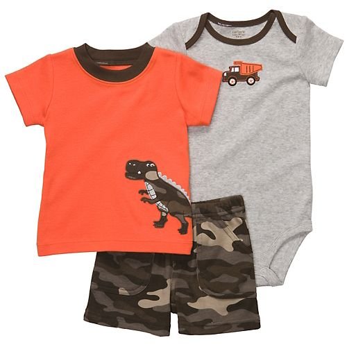 Carter's 3-pc. Dino Camo Short Set ORANGE/BROWN 6 Mo