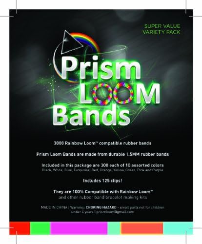 Prism Loom Bands Refill - 3000 Premium Rainbow Colored Loom Rubber Bands in 10 Beautiful Colors, along with 125 "s" clips all conveniently packed. Compatible with ALL Loom Band Bracelet Making Kits such as Rainbow Loom