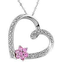 14K White Gold Diamond and Pink Sapphire Heart-and-Flower Pendant Harry Potter7