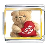 I Love You Bear Hearts Valentine Italian Charms Bracelet Link