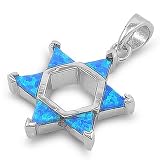 Sterling Silver Blue Lab Opal Star of David Pendant